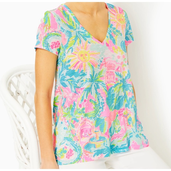 Lilly Pulitzer Etta V-Neck Top- Sunshine State Of Mind-NWT - Picture 2 of 9